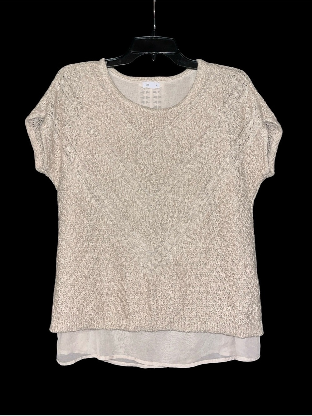 Light Cream Short-Sleeve Knit Layered Top